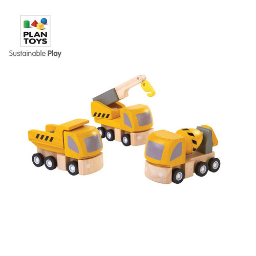 PlanToys建筑工程车6047儿童推推小车惯性玩具木头1岁18个月6087