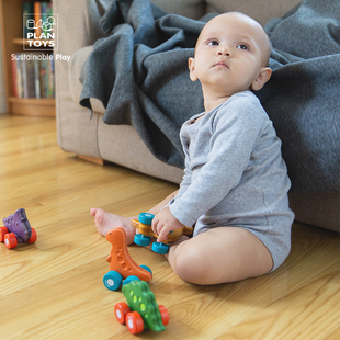 泰国Plantoys雷龙宝宝车5689三角龙宝宝车霸王龙剑龙积木儿童玩具