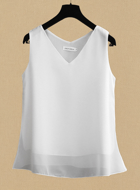 雪纺V领背心女春夏季外穿西装无袖吊带T恤上衣宽松内搭遮肚打底衫