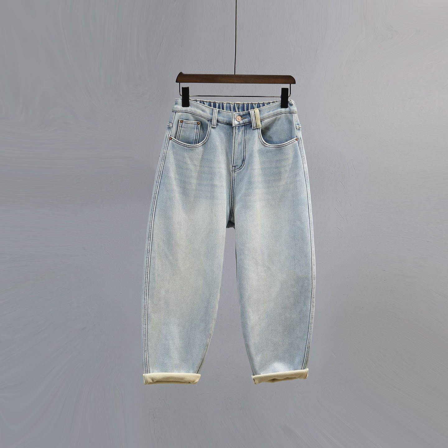 复古浅蓝色老爹牛仔裤女