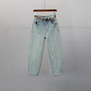 潮流宽松哈伦裤 浅蓝色老爹牛仔裤 高腰显瘦时尚 新款 女欧货2025春季