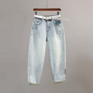 高腰显瘦宽松休闲老爹裤 新款 女欧货2025春季 浅蓝色复古哈伦牛仔裤