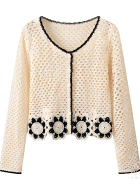 2026年新款小香风钩花开衫女夏季薄款外搭温柔风短款上衣 4060302