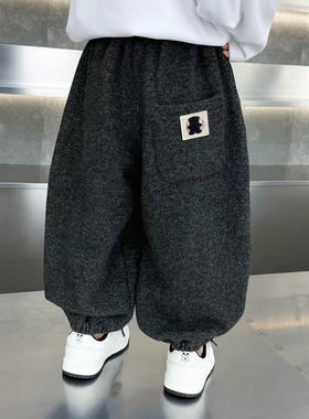 男童加绒裤子宝宝灯笼裤一体绒加厚秋冬款2025新款男孩韩版束脚裤