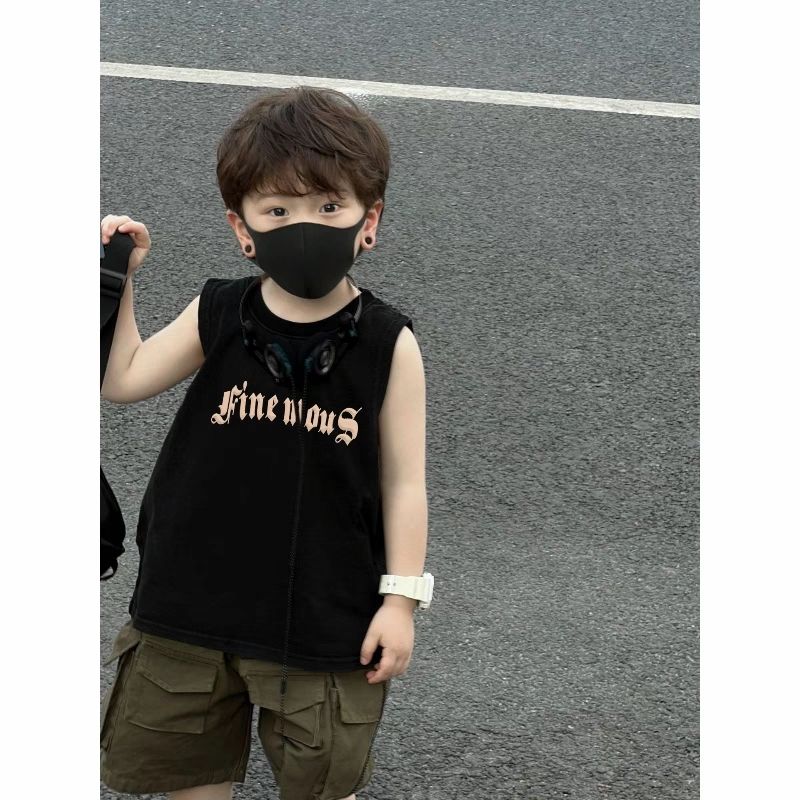 儿童背心T恤男童无袖夏装2025夏季新款男孩纯棉宽松洋气坎肩上衣