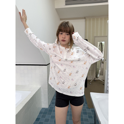 fit calling 奶呼呼系列原创 印花珠地长袖T恤女秋冬新款打底上衣