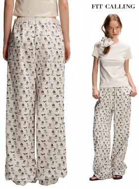 fit calling 原创印花设计狗狗俱乐部系列腰头拼色系带休闲长裤女