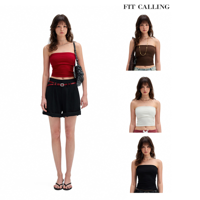 fit calling 弹力紧身叠穿裹胸抹胸内衣无肩带内搭背心女上衣外穿