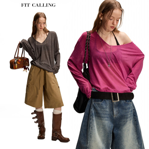 fit calling 蝙蝠袖系带慵懒宽松羊毛针织衫女罩衫薄款防嗮空调衫