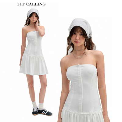 fit calling 拼接蕾丝收腰浪漫抹胸无袖连衣裙女秋季修身气质裙子