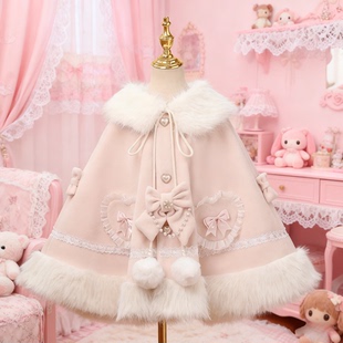 心动蔷薇Lolita新款 原创秋冬毛绒斗篷双色蝶舞Lolita外套2025新款