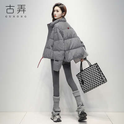 时尚韩系短款英伦风格子羽绒服女