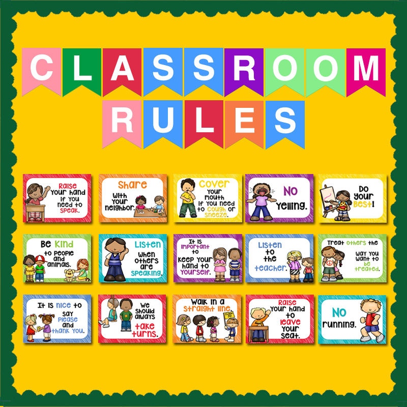 15条教室守则classroom rules幼儿园教室装饰英语海报a4全塑封