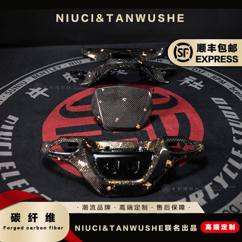 九号电动车E300P原车改装斜纹金箔碳纤维PP件黑件外壳车头挡风板