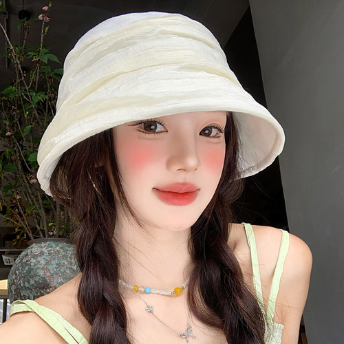 日系棉麻褶皱高级感渔夫帽女薄款
