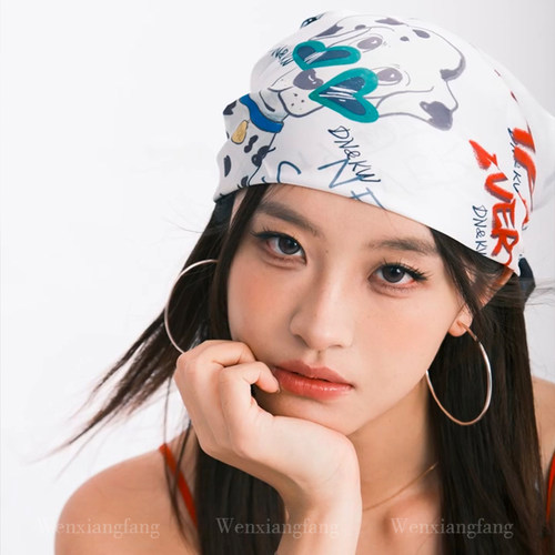 神仙藤井树同款字母小狗包头巾女