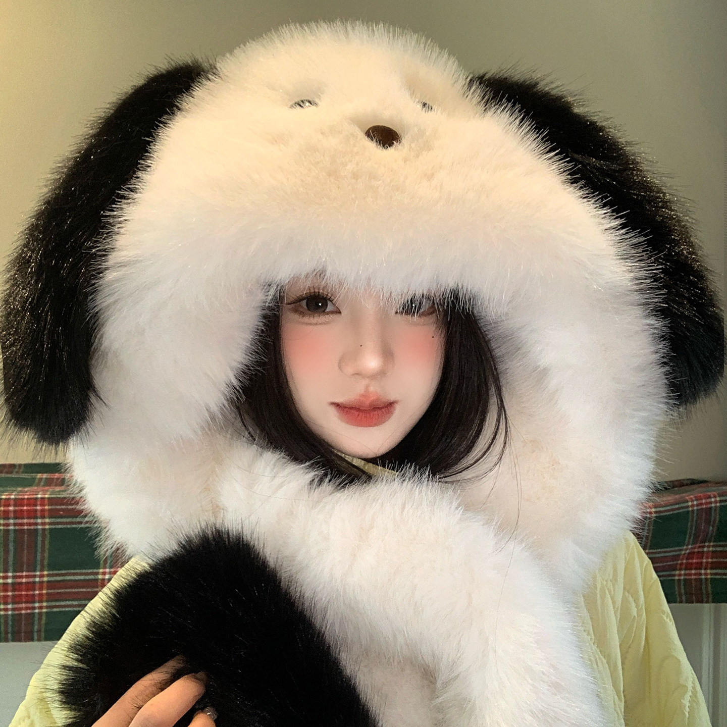 毛茸茸可爱长耳小狗帽子围巾一体女生冬季加厚保暖防寒针织毛绒帽,服饰配件/皮带/帽子/围巾,帽子,淘宝优惠券,粉丝福利购,淘宝优惠卷