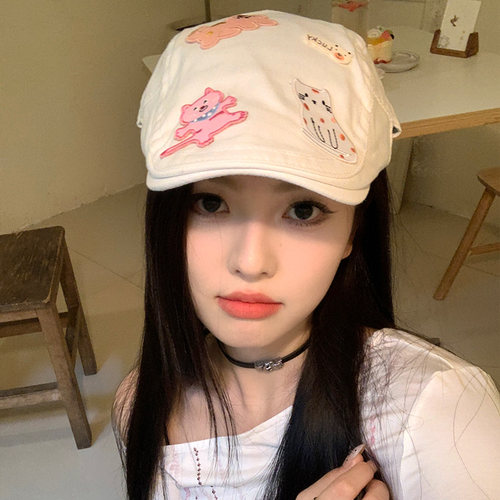 日系复古少女可爱猫咪卡通前进帽