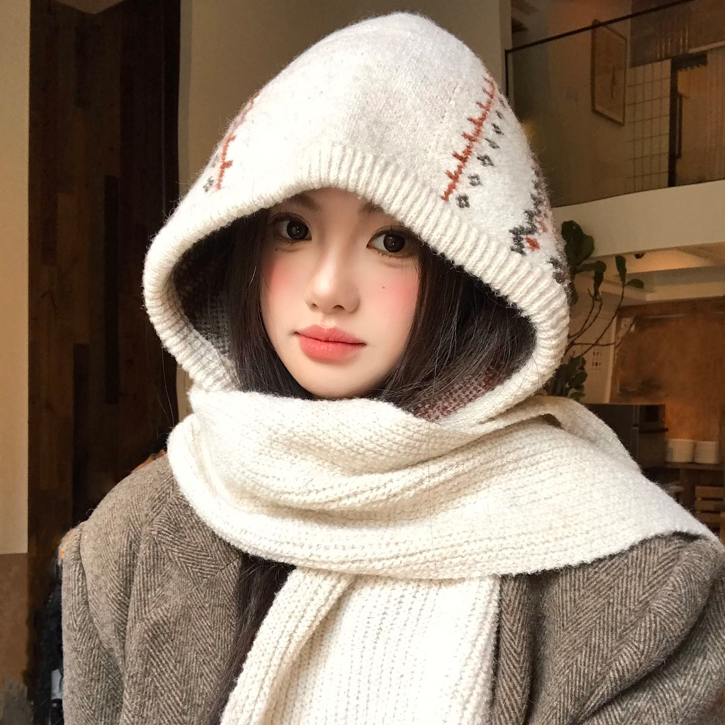 费尔岛针织帽子围巾一体女冬保暖巴拉克拉法帽大头围加厚护耳连帽,服饰配件/皮带/帽子/围巾,帽子,淘宝优惠券,粉丝福利购,淘宝优惠卷