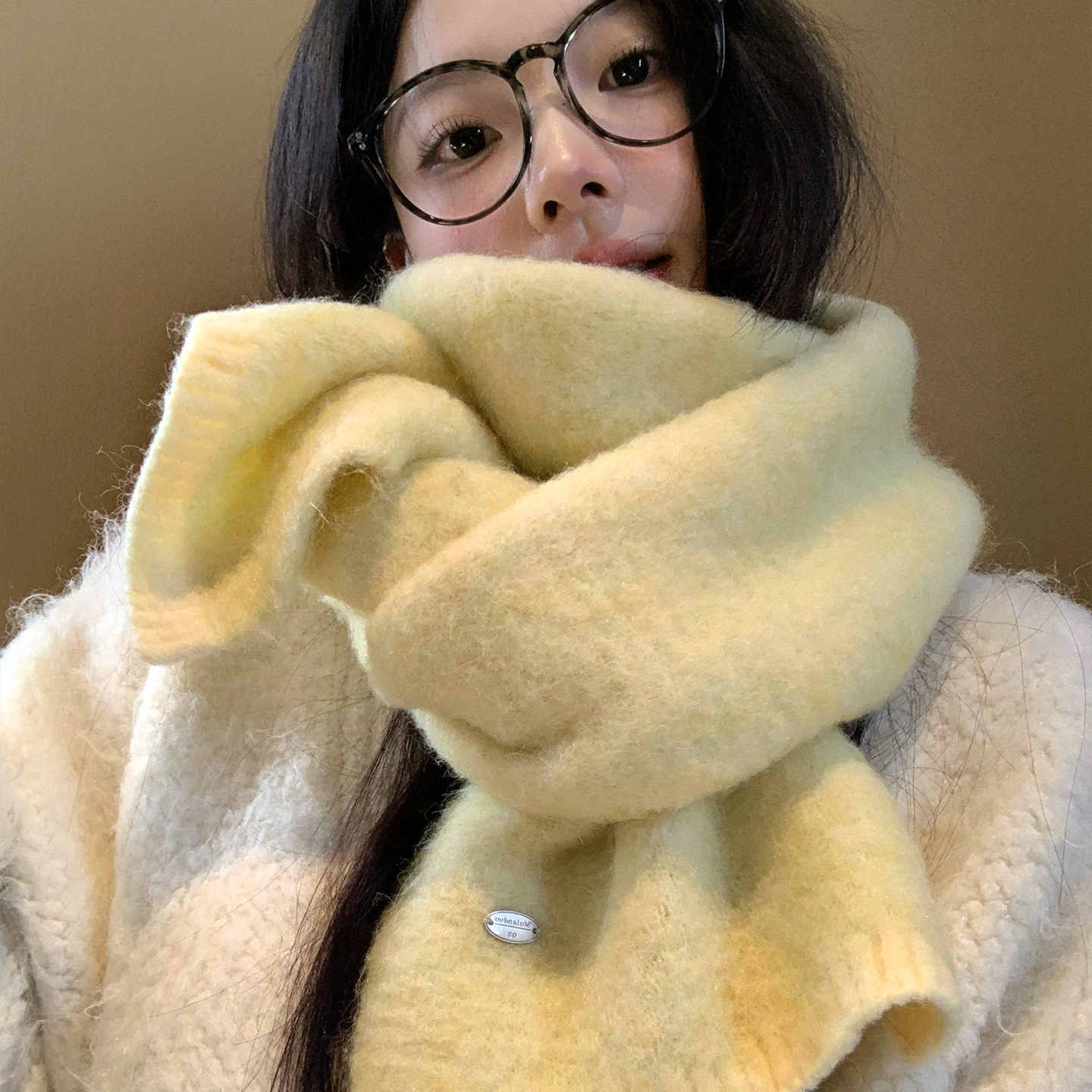 软糯黄色含羊毛针织围巾女2025新