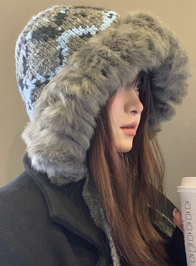 川西旅游兔毛针织毛绒帽女2026