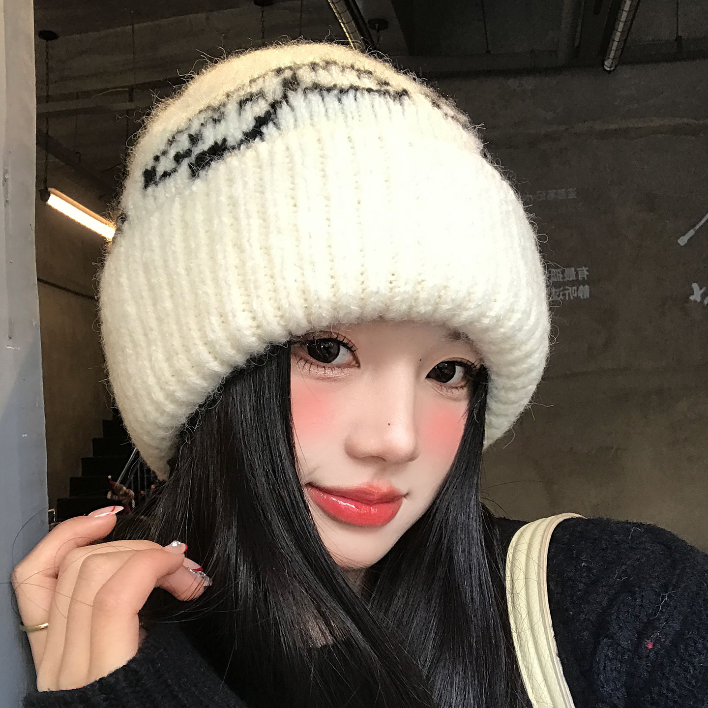 白色大头围针织帽女冬季加厚保暖冷帽显脸小学生韩系护耳毛线帽子,服饰配件/皮带/帽子/围巾,帽子,淘宝优惠券,粉丝福利购,淘宝优惠卷