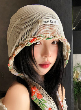 镂空蕾丝花朵绑带包头帽女夏季薄