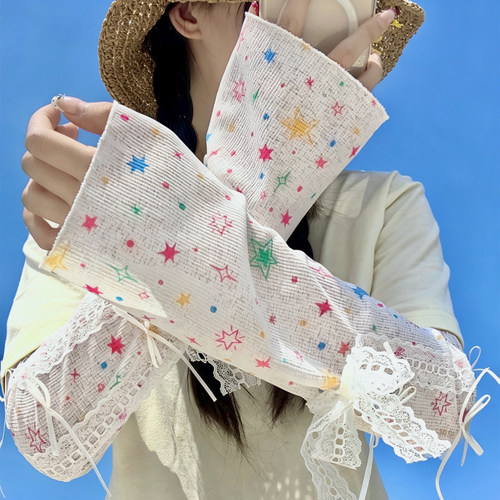 星星波点蕾丝防晒袖套女夏薄款