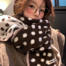 双面波点针织毛绒围巾女秋冬氛围感加厚保暖学生防寒韩系围脖护颈