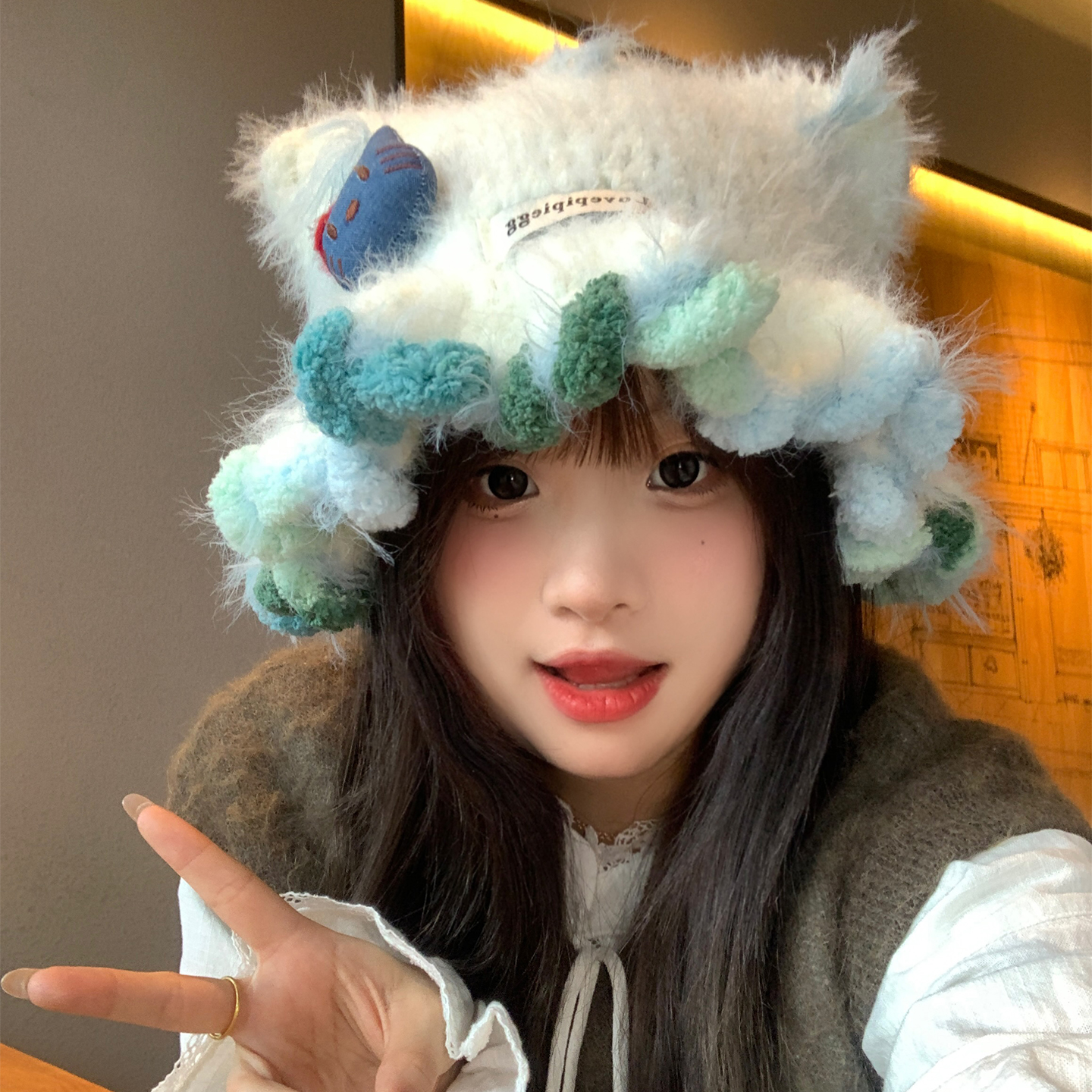 可爱搞怪kitty猫耳朵针织毛线帽