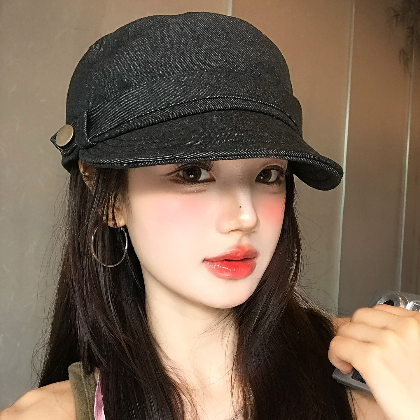 复古扣带牛仔平顶报童帽女春夏时尚休闲显脸小鸭舌贝雷帽子马术帽