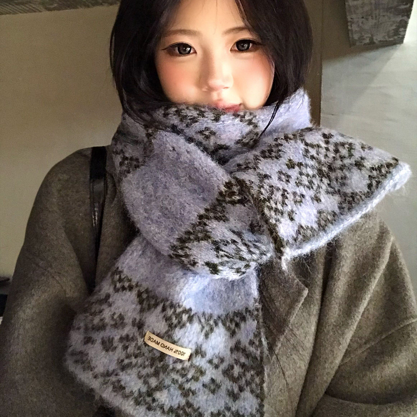 费尔岛蓝色提花羊毛混纺针织围巾女冬季加厚保暖防寒护颈加厚围脖,服饰配件/皮带/帽子/围巾,围巾/丝巾/披肩,淘宝优惠券,粉丝福利购,淘宝优惠卷