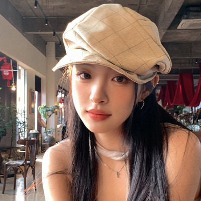 日系褶皱棉麻贝雷帽女春夏季复古