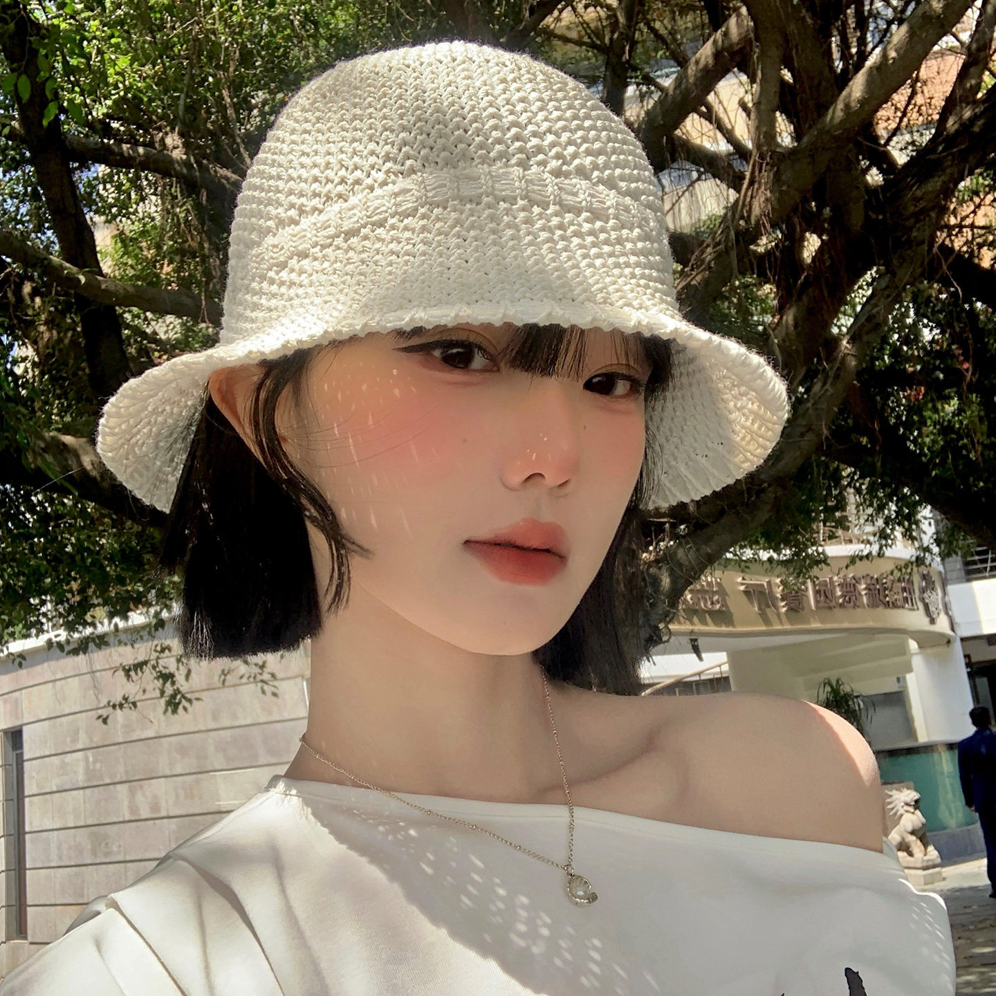 简约白色渔夫帽女春夏薄款大头围图片