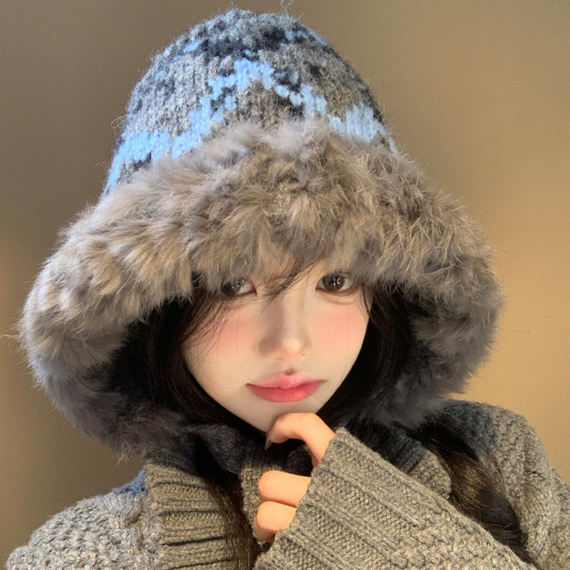 川西旅游兔毛针织护耳雷锋帽子女