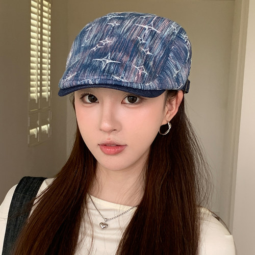 小众复古四芒星渐变牛仔前进帽女
