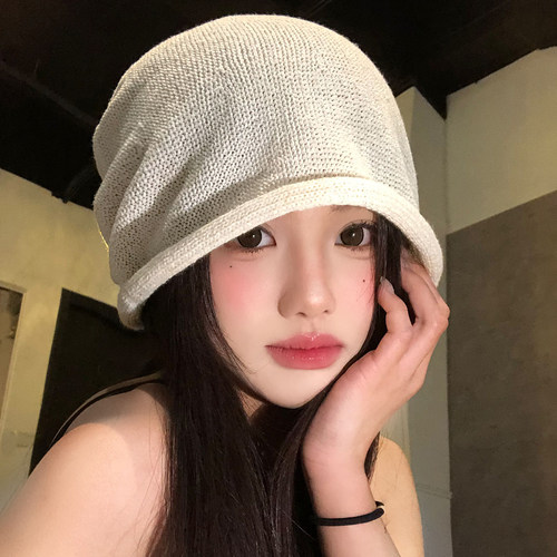 日系简约卷边针织堆堆帽女春季