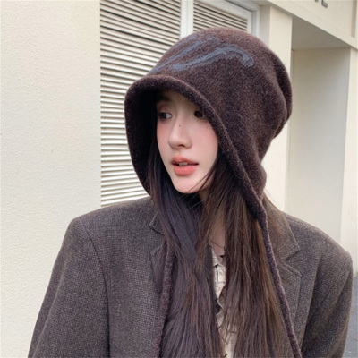 韩版秋冬新款后开叉卷边针织帽子