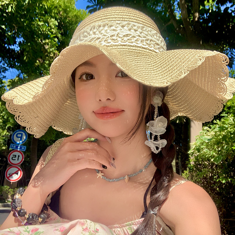 法式蕾丝蝴蝶结大帽檐草帽海边女2025年春新款遮阳帽度假沙滩帽子,服饰配件/皮带/帽子/围巾,帽子,淘宝优惠券,粉丝福利购,淘宝优惠卷