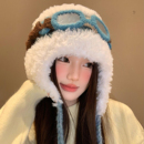 加绒款 可爱眼镜飞行护耳雷锋帽子女秋冬保暖毛绒针织帽 檀健次同款