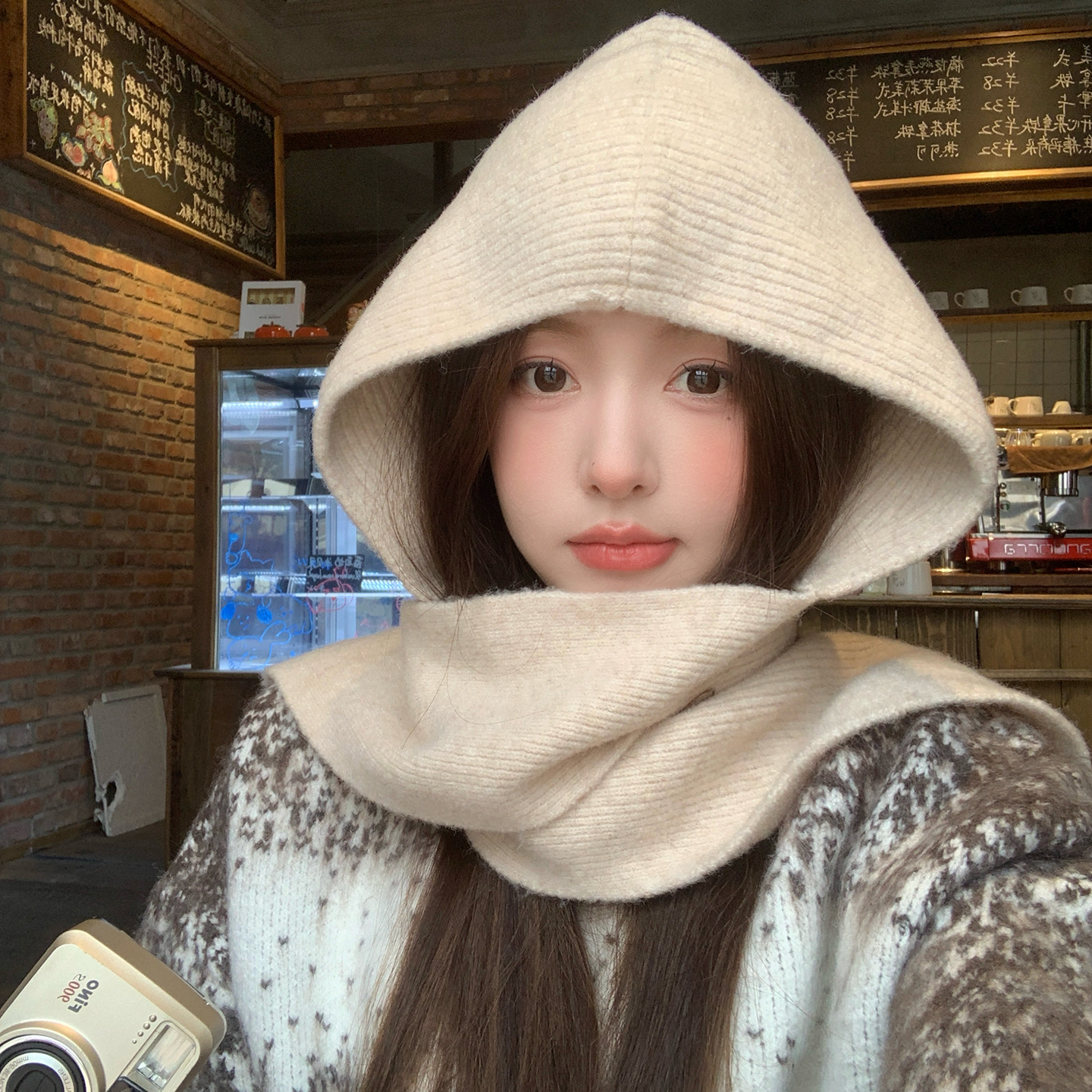 帽子围巾一体女秋冬季保暖防寒巴拉克拉法帽加厚针织毛线护耳帽子