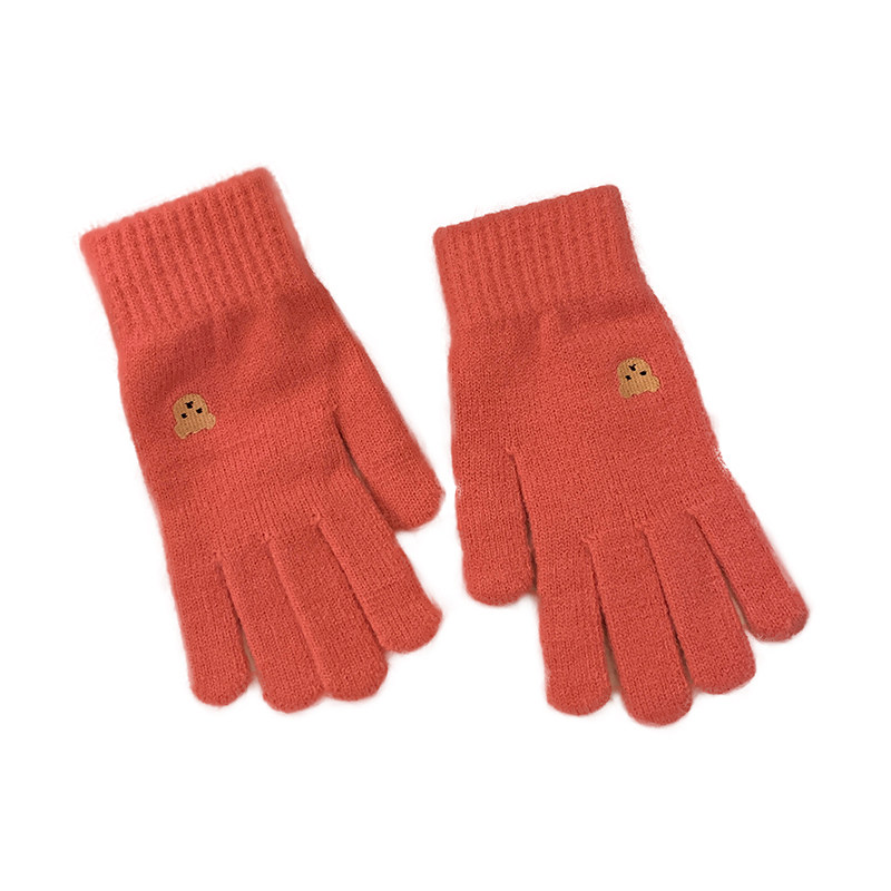 CUTE BEAR FINGER KNITTED WOOLEN GLOVES FEMALE AUTUMN AND WINTER 2023 NEW WINDPROOF WARM SOLID COLOR STUDENT TIDE