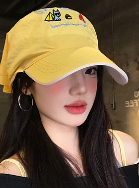 卡通嘻哈字母刺绣黄色头巾帽子女大头围显脸小时尚小众街头鸭舌帽