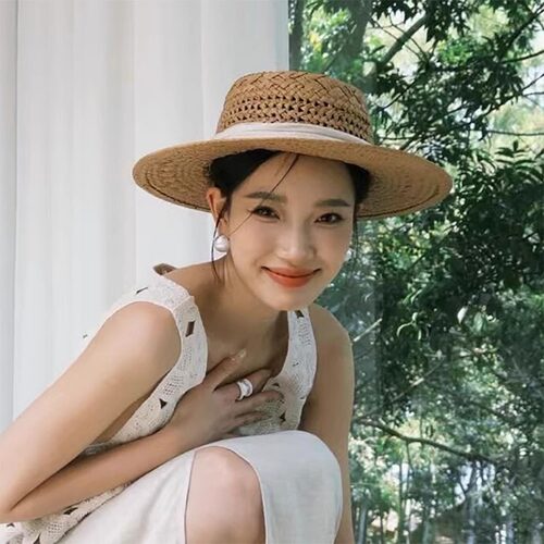 复古法式编织镂空草帽女夏季遮阳防晒帽度假海边沙滩出游太阳帽子