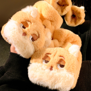 狐狸毛绒半指翻盖手套女冬季 加绒加厚保暖防寒学生骑行可触屏写字