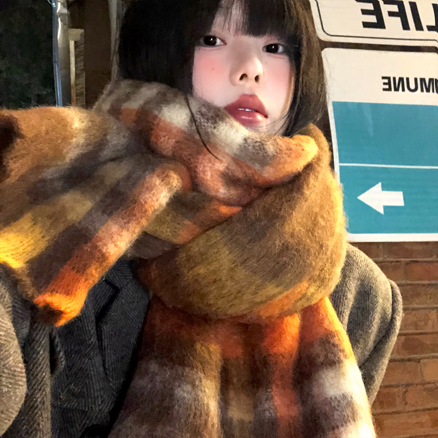 美拉德马海毛格子针织围巾女秋冬加厚保暖防寒氛围感护颈围脖披肩,服饰配件/皮带/帽子/围巾,围巾/丝巾/披肩,淘宝优惠券,粉丝福利购,淘宝优惠卷