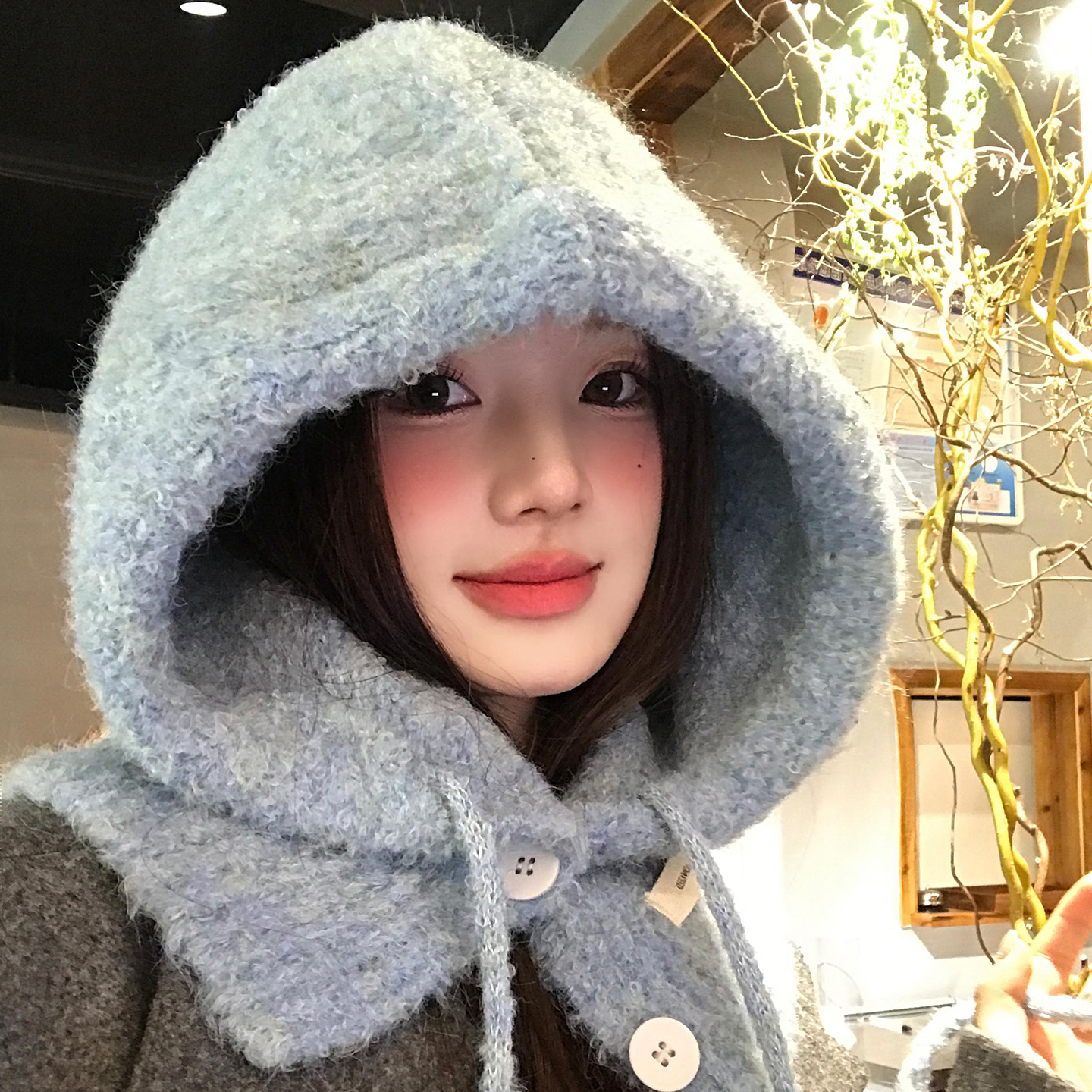 蓝色巴拉克拉法帽女帽子围脖一体