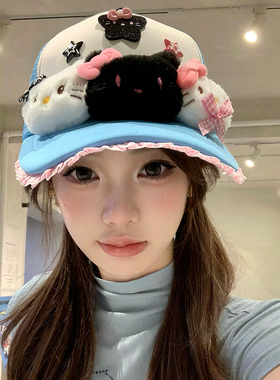 可爱kitty猫蓝色棒球帽女2026年春新款加大加深帽子大帽檐鸭舌帽