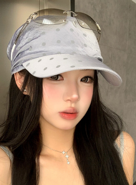 高级感灰色波点头巾帽女夏季薄款小众时髦显脸小透气遮阳鸭舌帽子