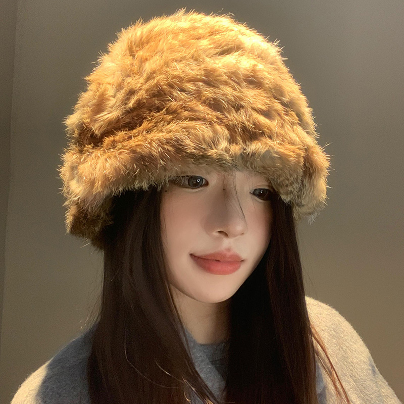 兔毛帽子女2025年秋冬季加厚保暖